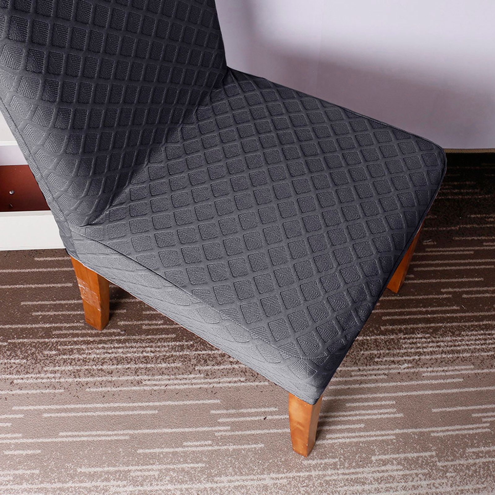 Stretch Solid Diamond Lattice Dining Chair Cover Removable Washable Short view 7