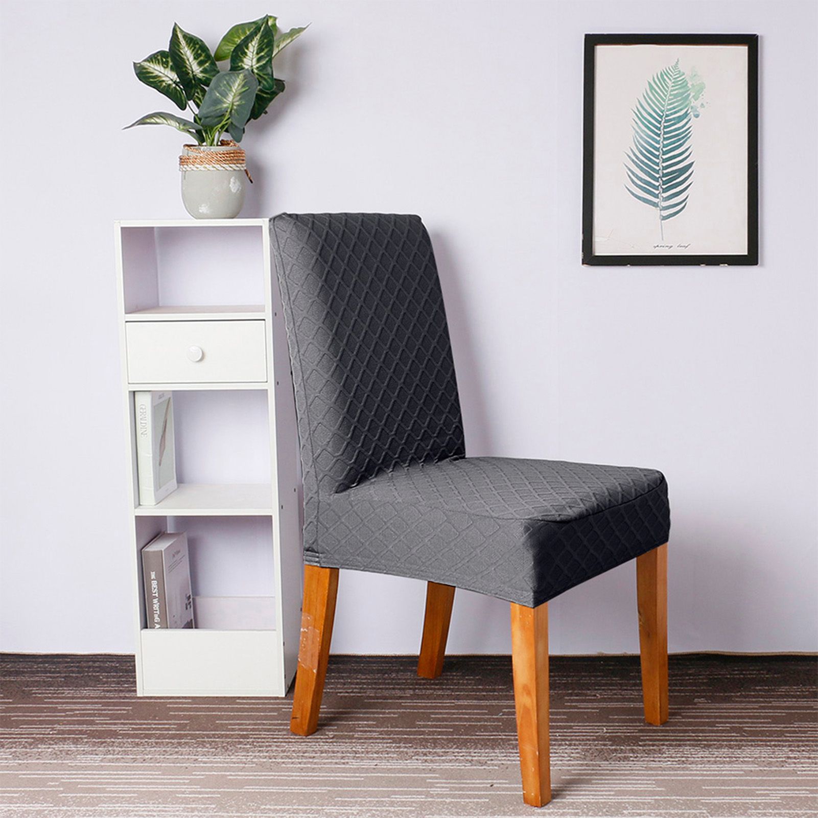 Stretch Solid Diamond Lattice Dining Chair Cover Removable Washable Short view 9