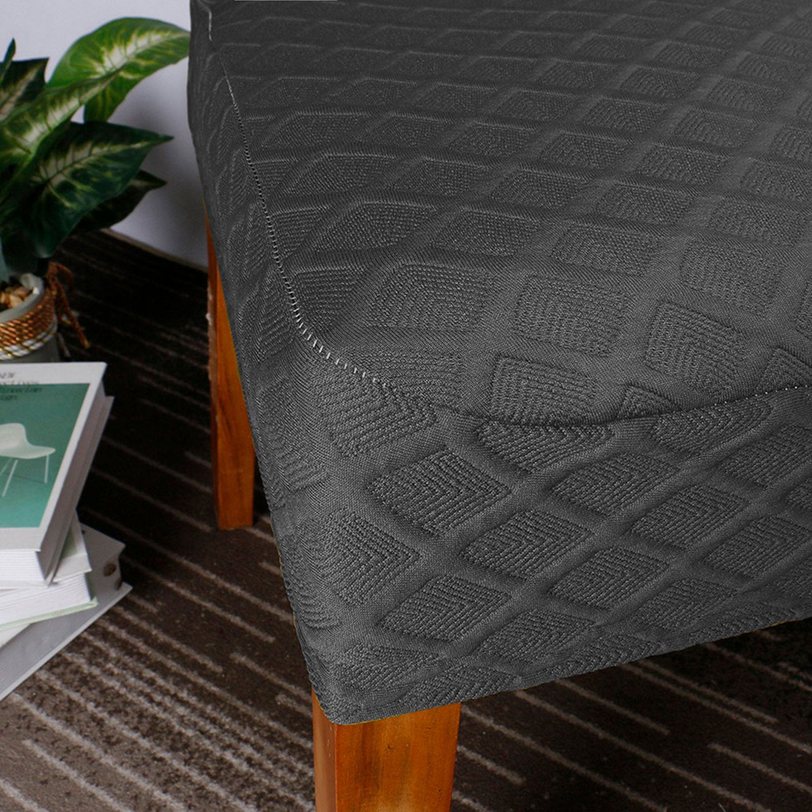 Stretch Solid Diamond Lattice Dining Chair Cover Removable Washable Short view 10