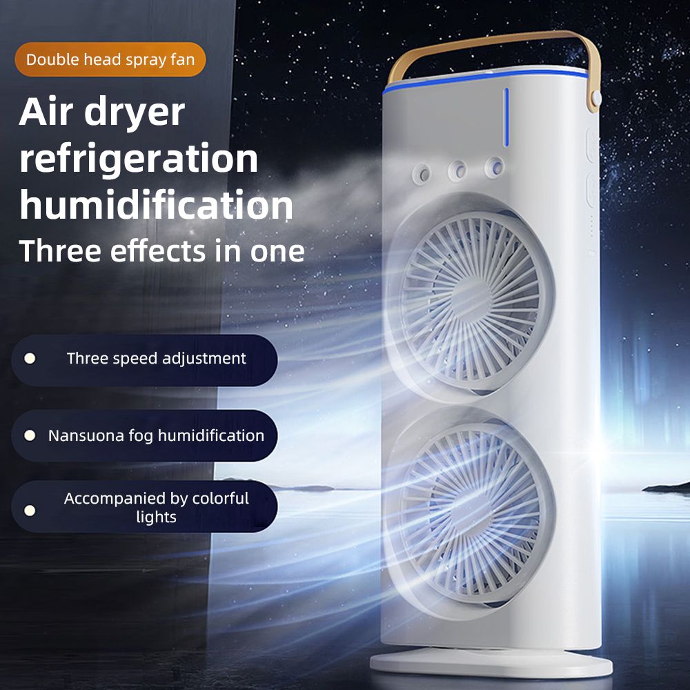 Dual Head Spray Tower Fan with Control Mist Humidifier 180° Adjustable 90°