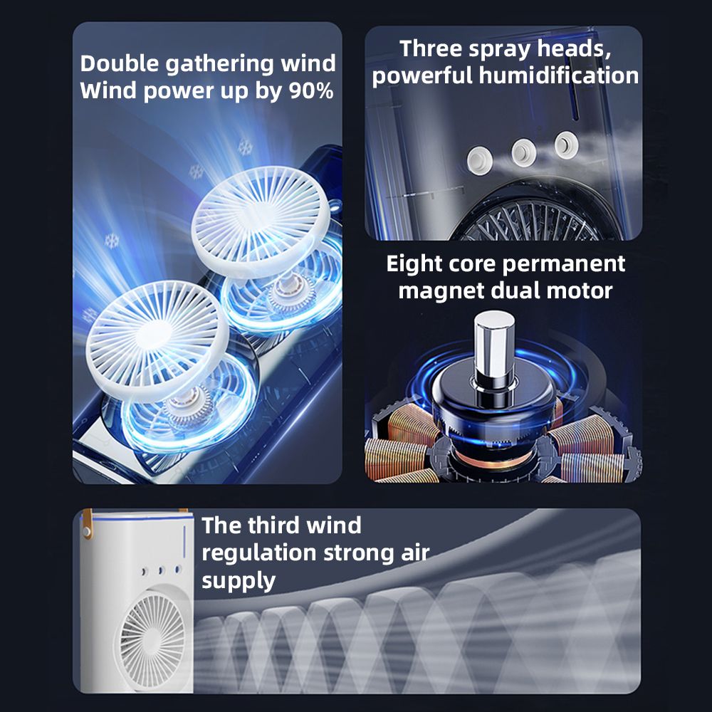 Dual Head Spray Tower Fan with Control Mist Humidifier 180° Adjustable 90° view 2