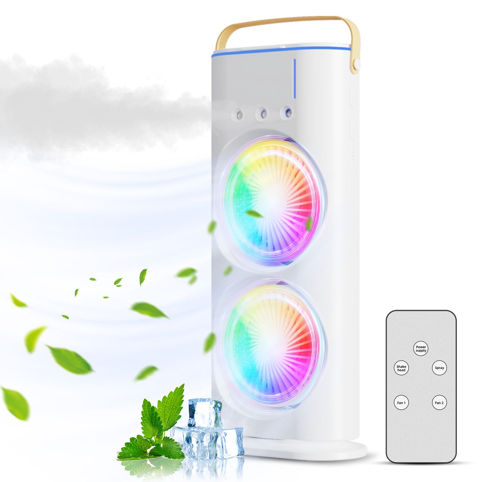 Dual Head Spray Tower Fan with Control Mist Humidifier 180° Adjustable 90° view 3