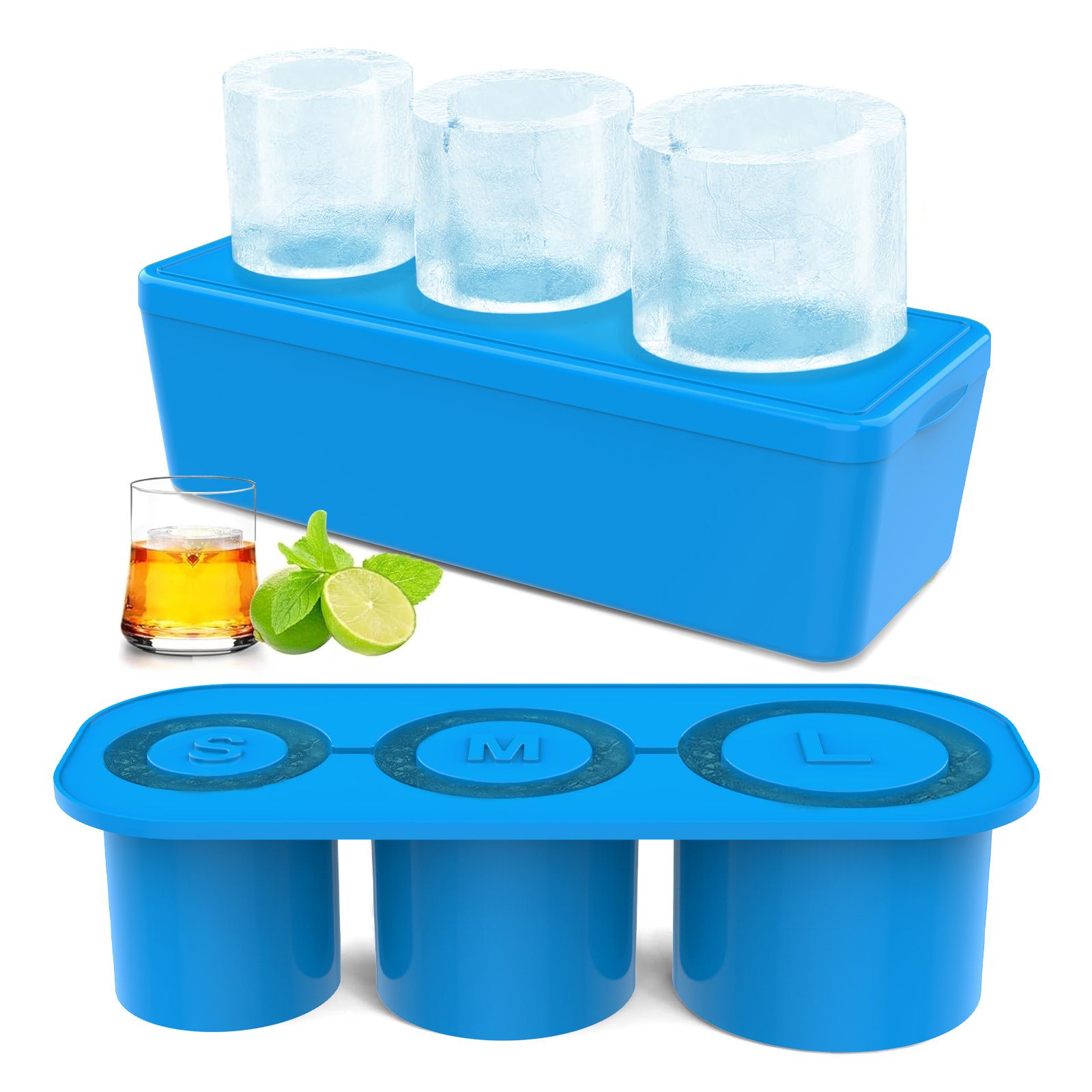 Reusable Silicone Ice Cube Tray with Lid and Bin for 40oz Tumbler Cup 3Pcs view 3