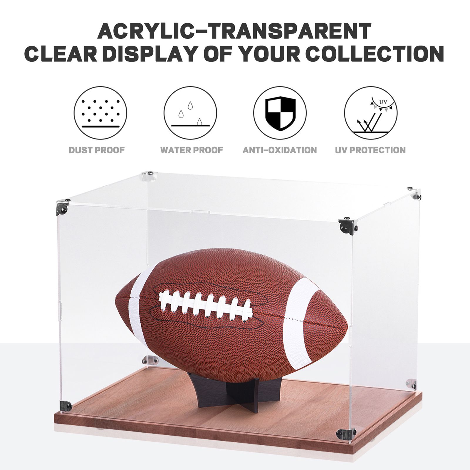 Wooden Base Baseball Holder Display Case with Stand and Lid Acrylic Clear Box view 4