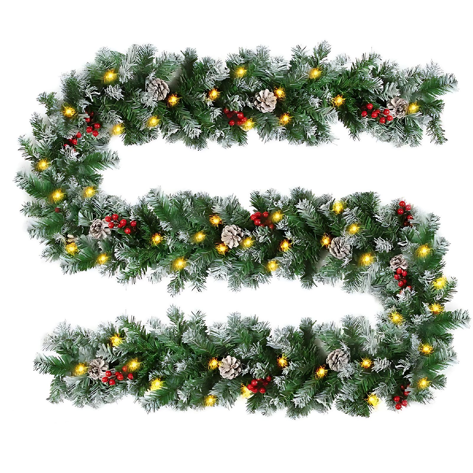 Pre Lit Xmas Garland with Pine Cones and Berry Clusters Artificial Garland view 3