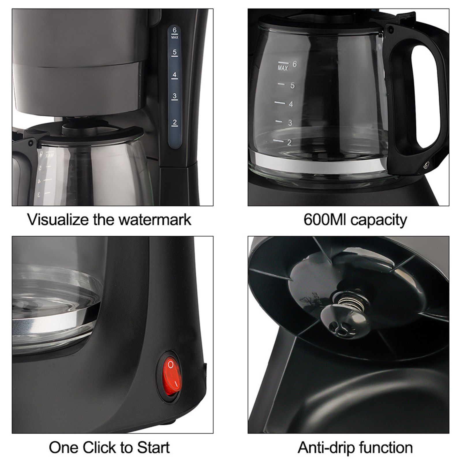 Electric Coffee Maker Drip Coffee Machine with 600ml/20.3oz Coffee Pot view 7
