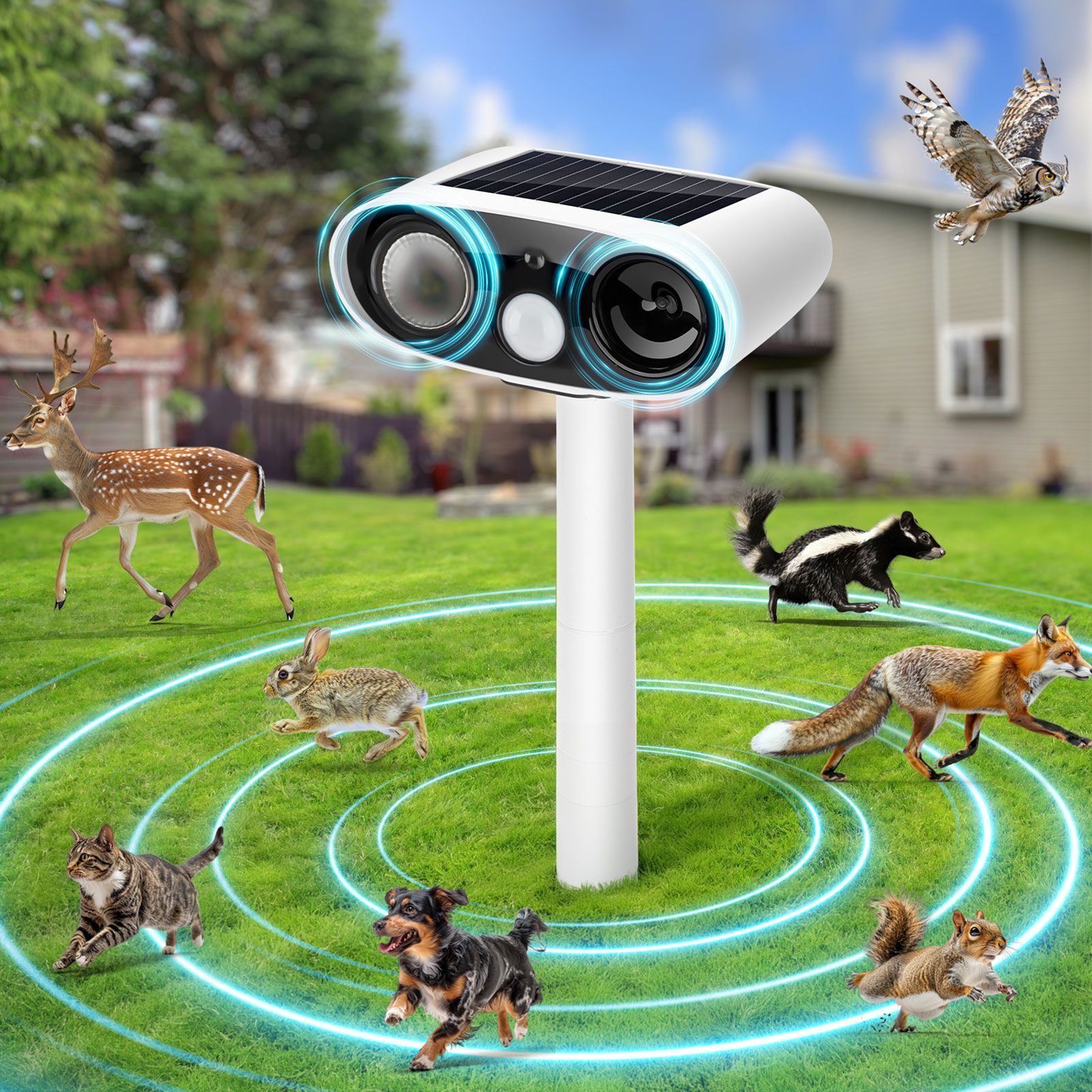 Solar Repellent Ultrasonic Outdoor Pest Bird Squirrel Animal Repeller view 6