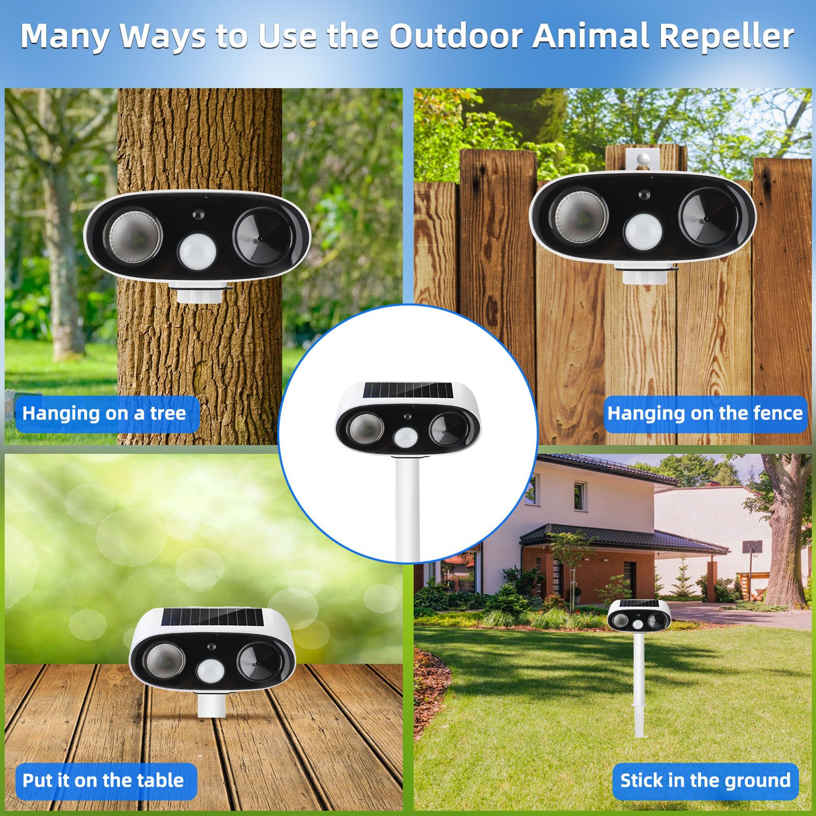 Solar Repellent Ultrasonic Outdoor Pest Bird Squirrel Animal Repeller view 12