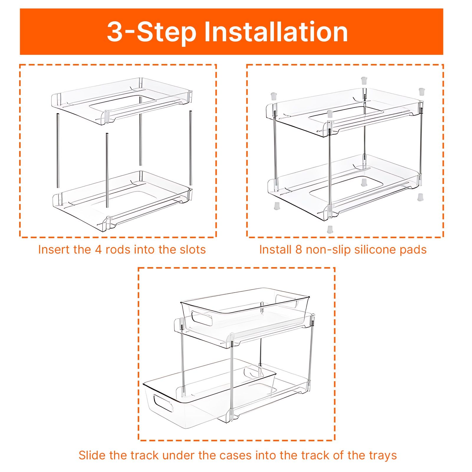 2 Pack Double Tier Clear Plastic Drawer Organizer Under Sink Sliding Drawers view 10