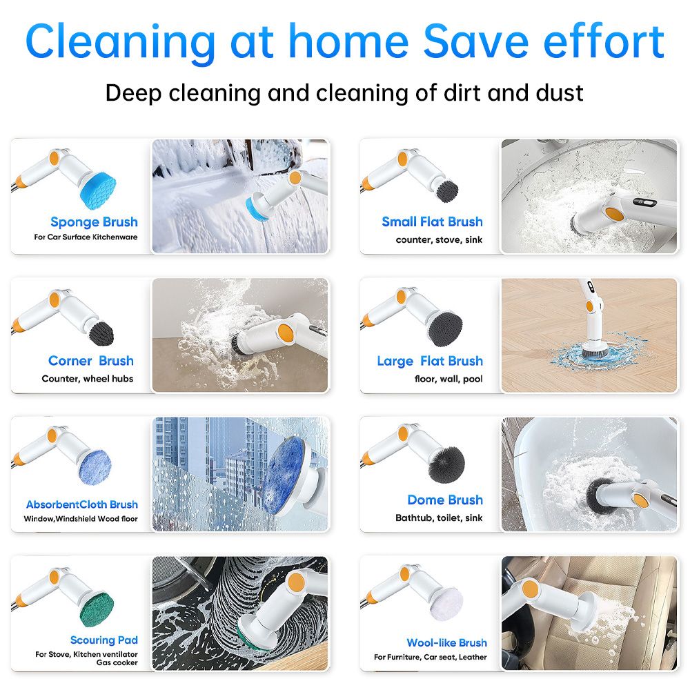 Electric Spin Scrubber with 8 Brush Heads Cordless Cleaning Brush Scrubber 3 view 7