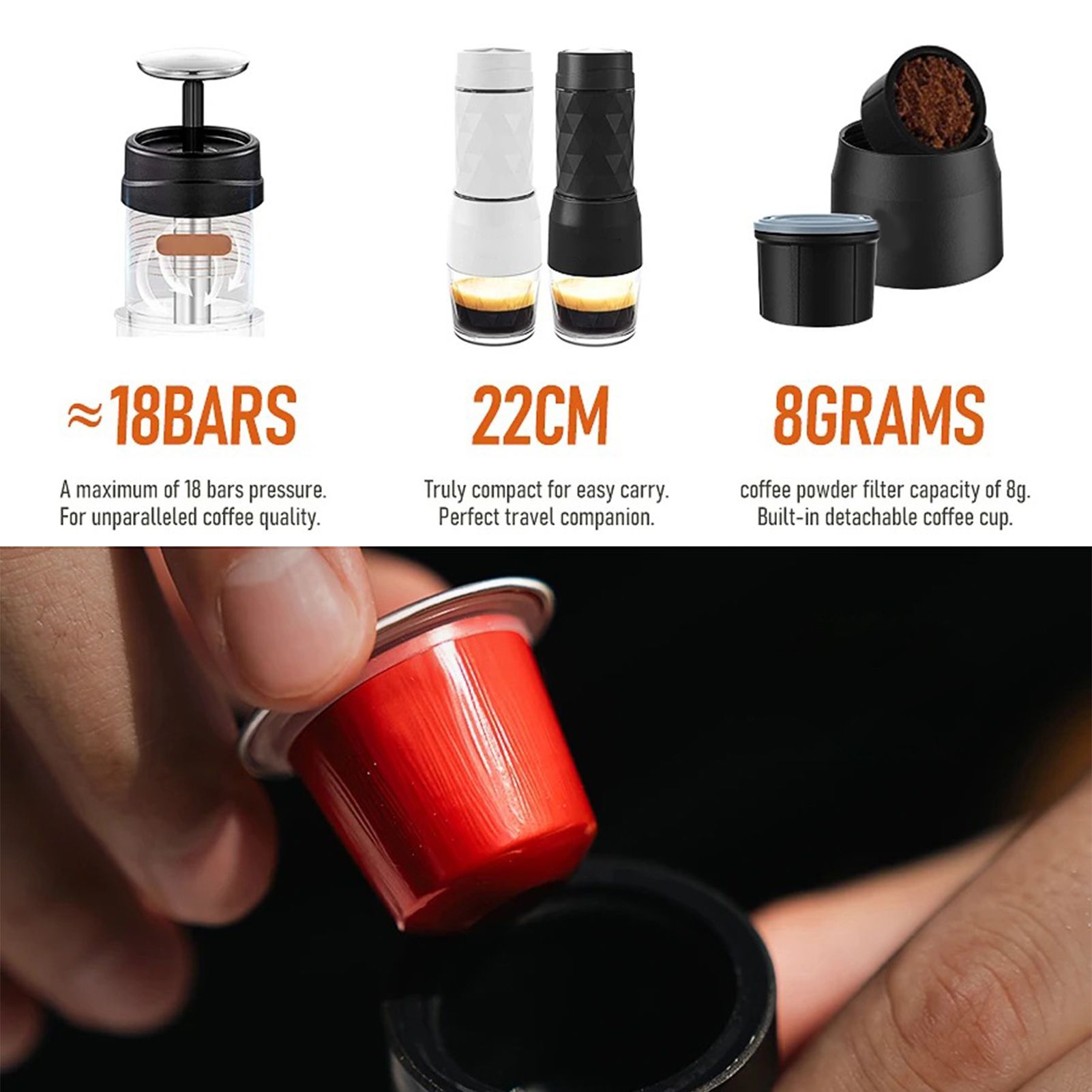 CAFELFFE 3-in-1 Portable Manual Espresso Coffee Machine 18Bar Cold and Hot view 4