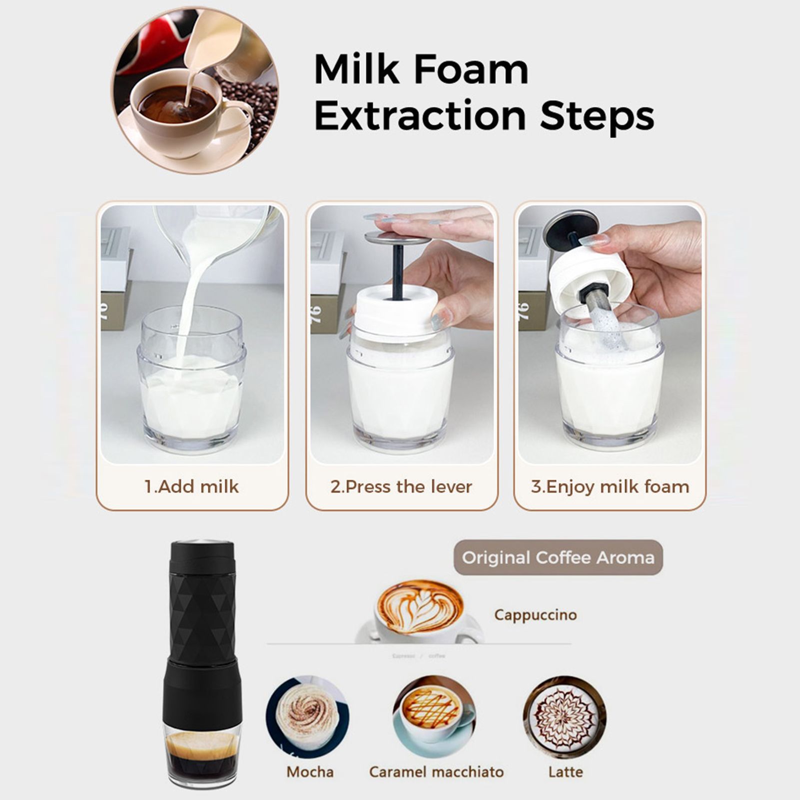 CAFELFFE 3-in-1 Portable Manual Espresso Coffee Machine 18Bar Cold and Hot view 10