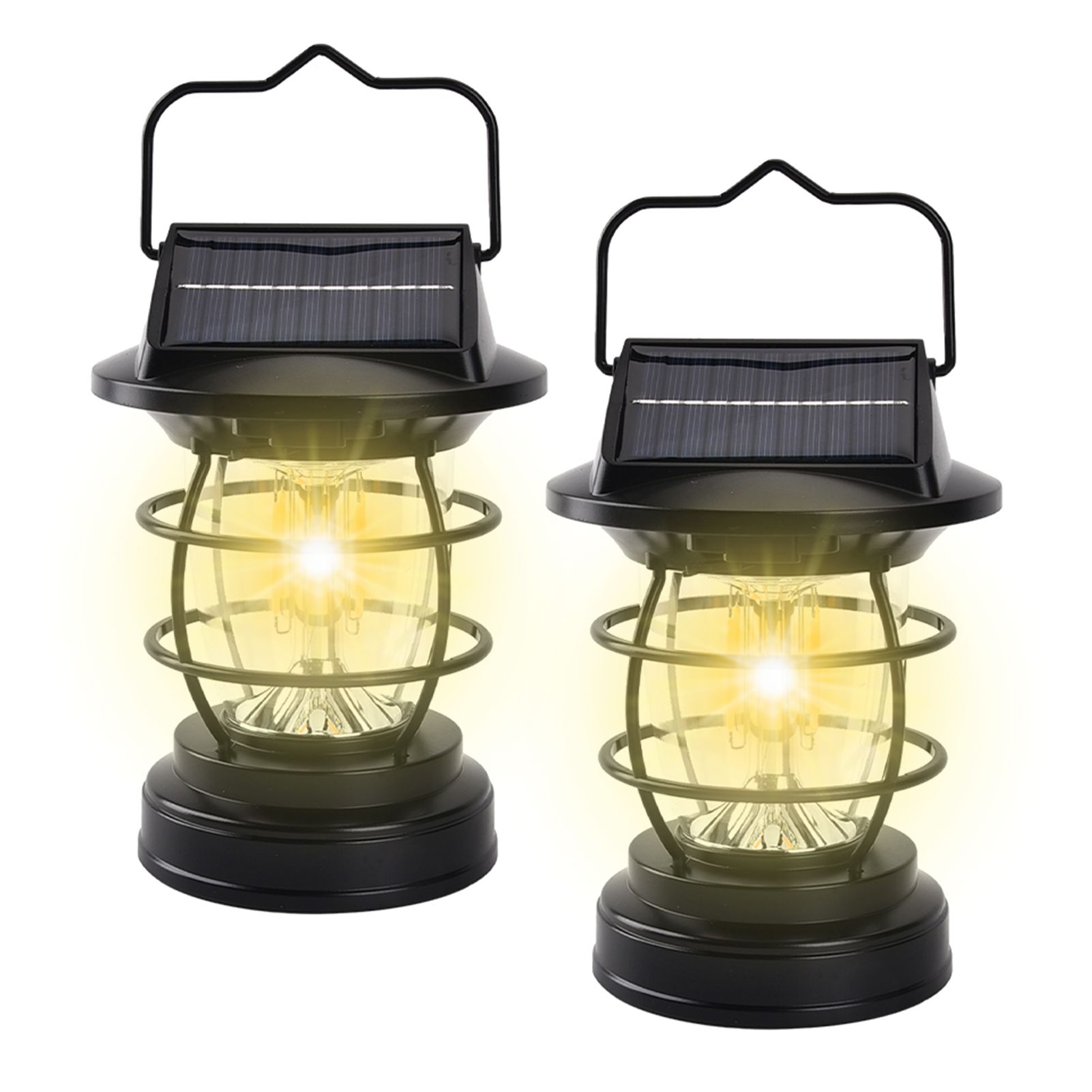 2 Pack Vintage Solar Camping Lantern Rechargeable Dual Panel Hanging Solar view 4