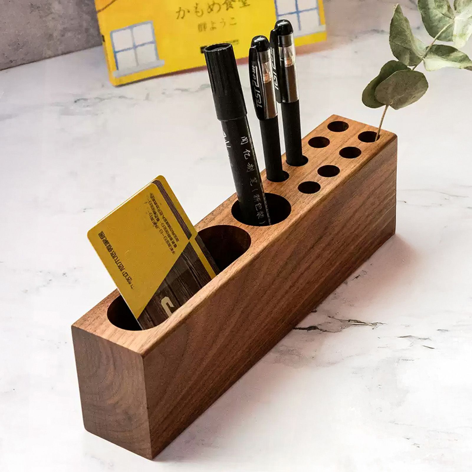 Pen Holder for Desk Acacia Wooden Pencil Stand Solid Wood Business Card Holder view 2