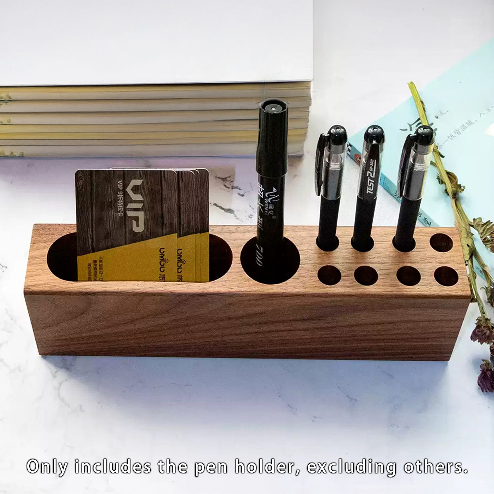 Pen Holder for Desk Acacia Wooden Pencil Stand Solid Wood Business Card Holder view 5