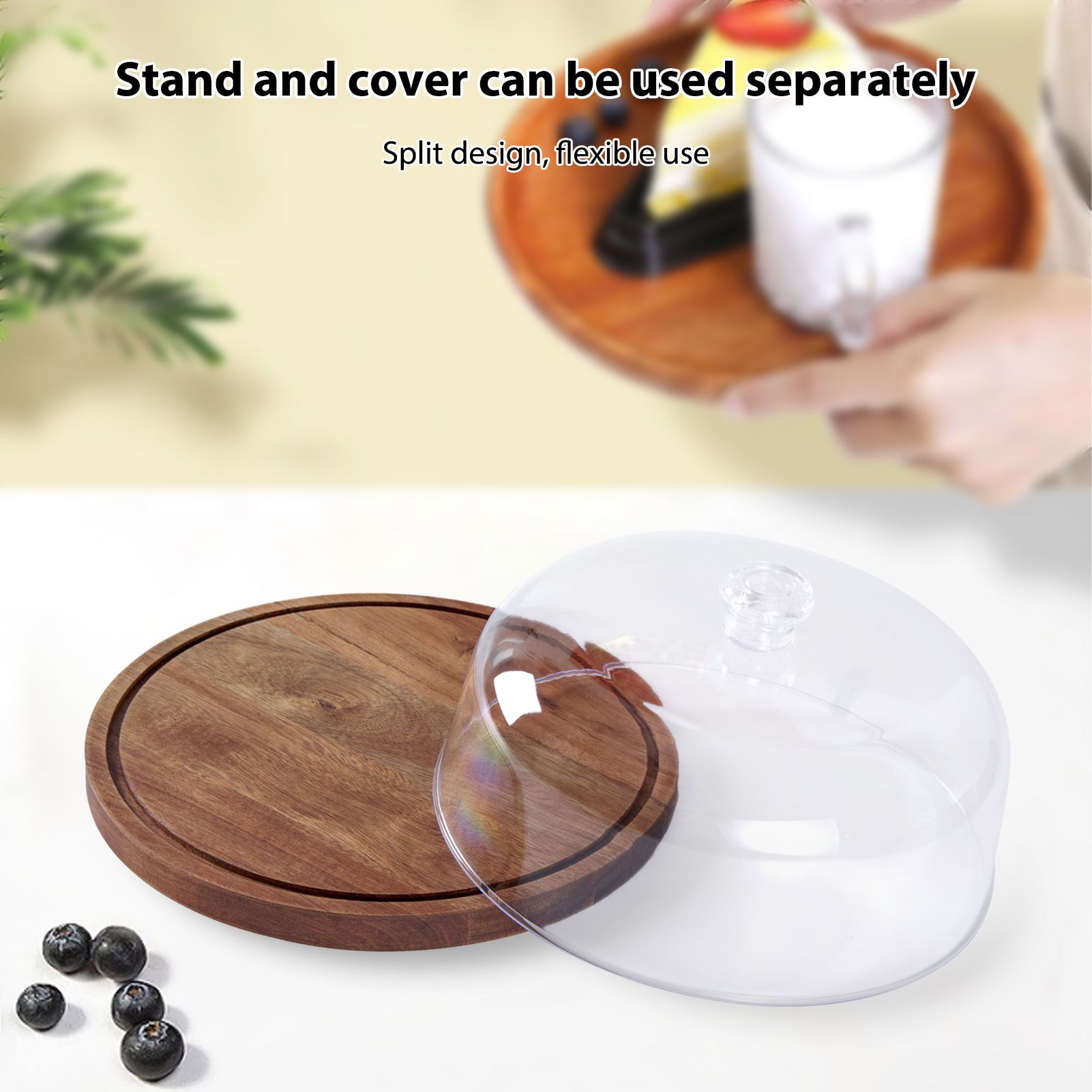 Cake Stand with Lid Wood 12in Round Cake Holder 2-in-1 Dessert Table Display view 7