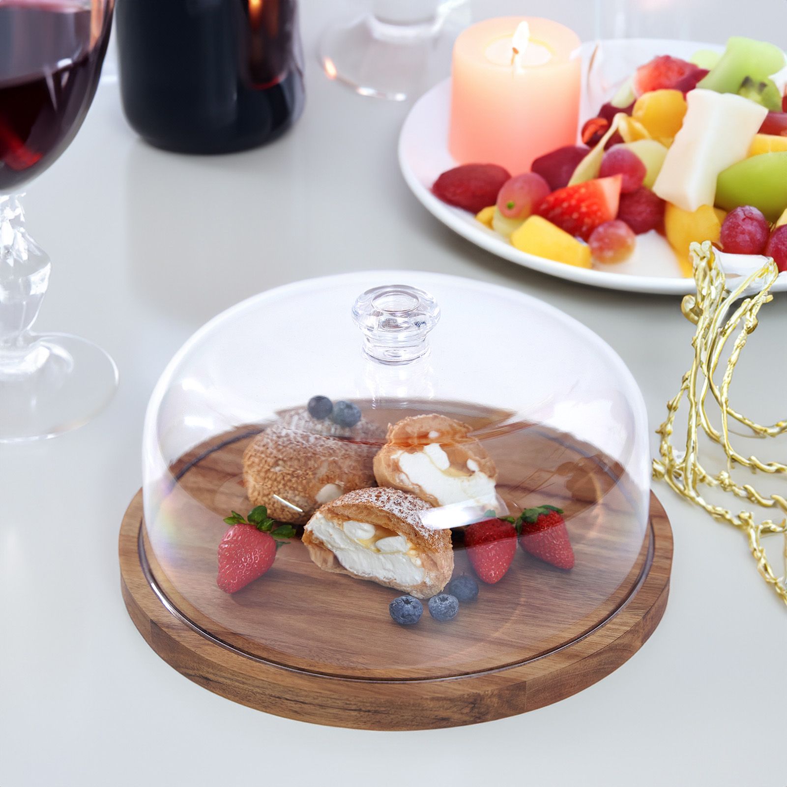 Cake Stand with Lid Wood 12in Round Cake Holder 2-in-1 Dessert Table Display view 10