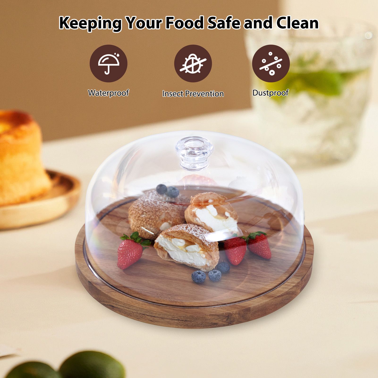 Cake Stand with Lid Wood 12in Round Cake Holder 2-in-1 Dessert Table Display view 12