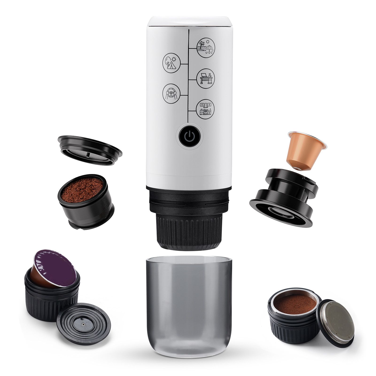 4-in-1 Portable Espresso Coffee Maker Work with NES/DG Capsule and Ground