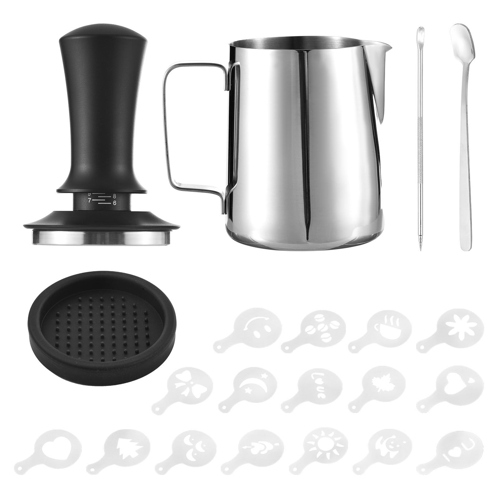 21pcs Coffee Art Set 12oz/350ml Stainless Steel Milk Frothing Pitcher with view 3