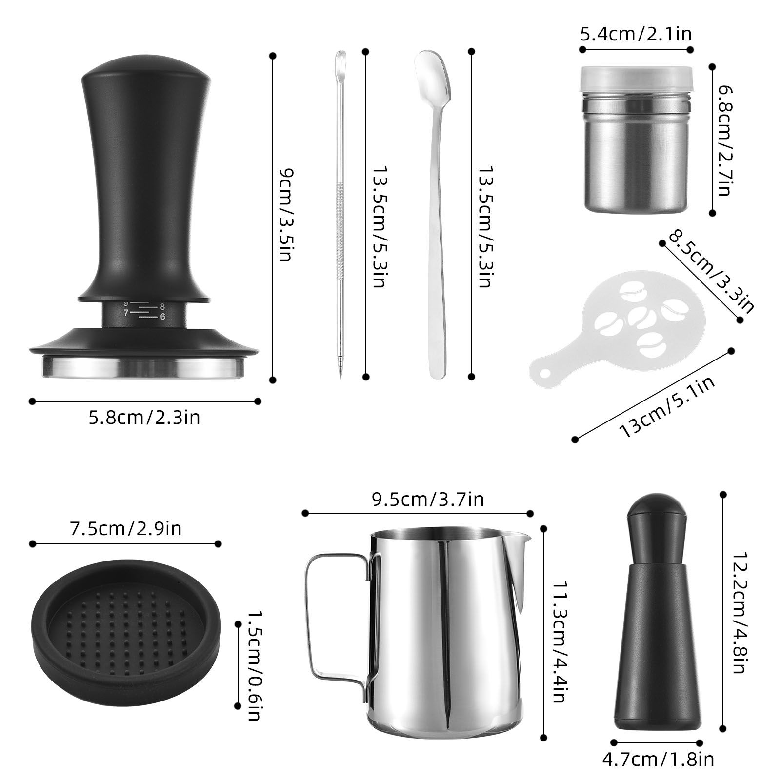 23pcs Coffee Art Set 12oz/350ml Stainless Steel Milk Frothing Pitcher with view 9