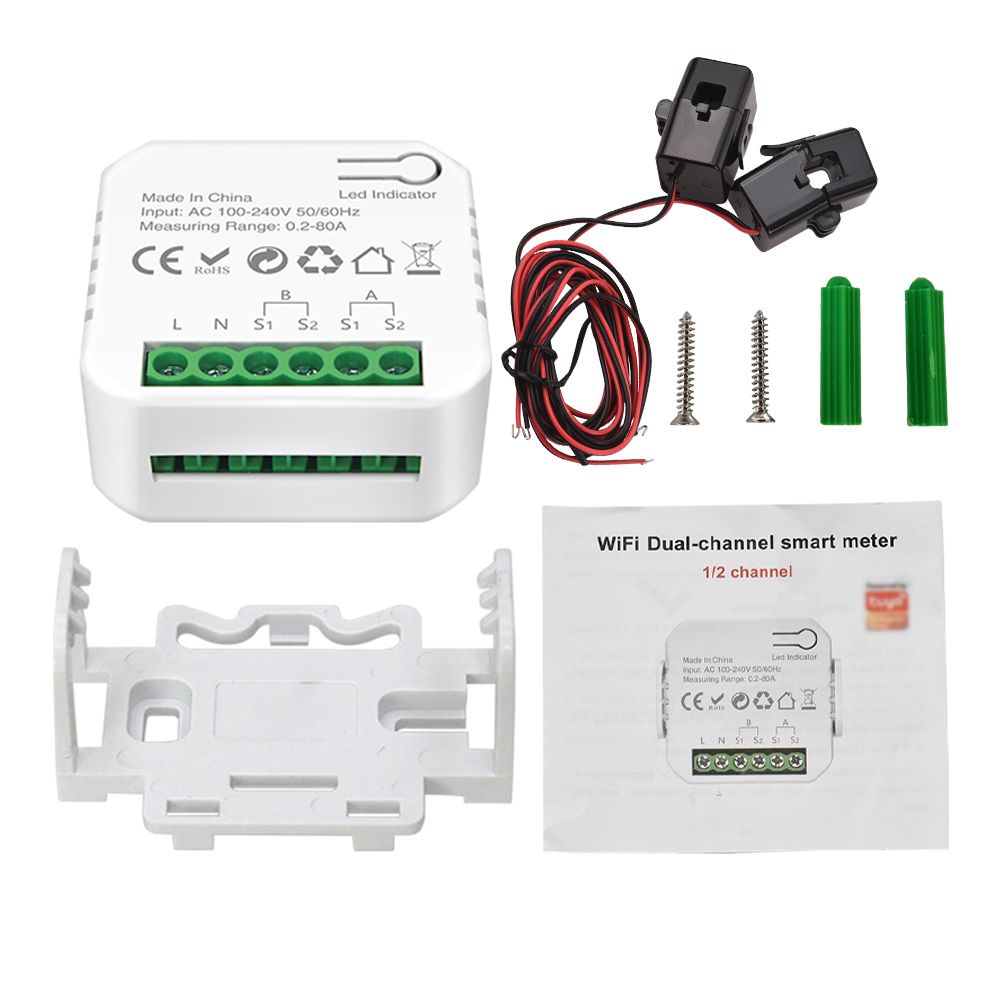 Smart Energy Meter TY Power Consumption Monitor with 2 80A CT Clamp