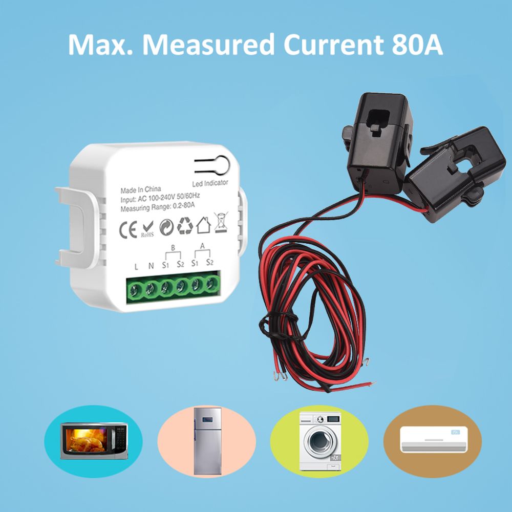 Smart Energy Meter TY Power Consumption Monitor with 2 80A CT Clamp view 2