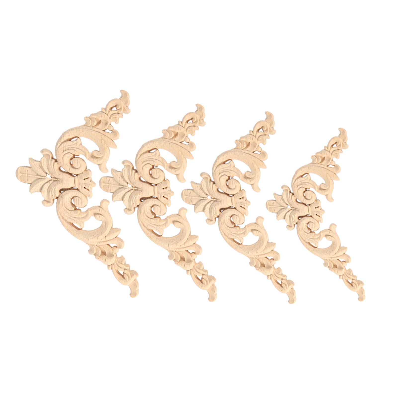 4PCS Rubber Wood Carved Corner Onlay Applique Furniture Flower Shape Unpainted — image 1
