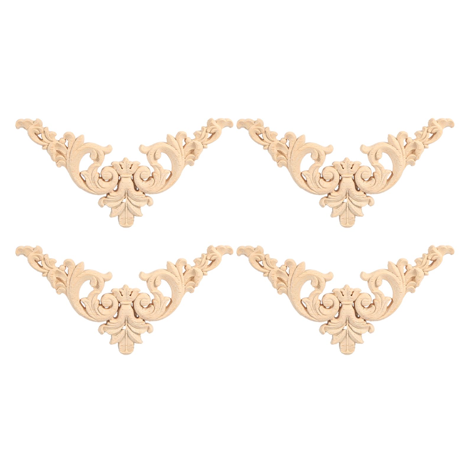 4PCS Rubber Wood Carved Corner Onlay Applique Furniture Flower Shape Unpainted view 2