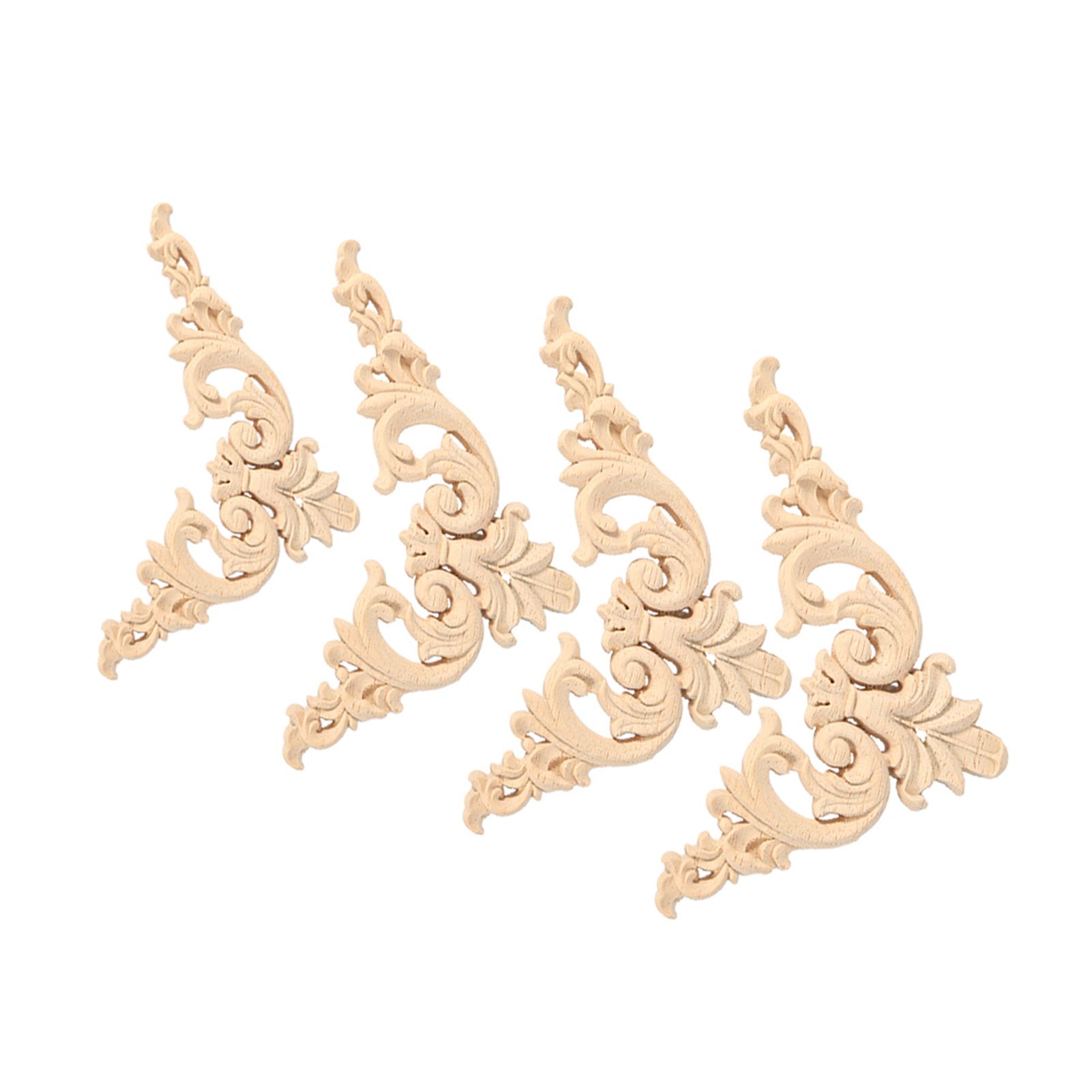 4PCS Rubber Wood Carved Corner Onlay Applique Furniture Flower Shape Unpainted view 3