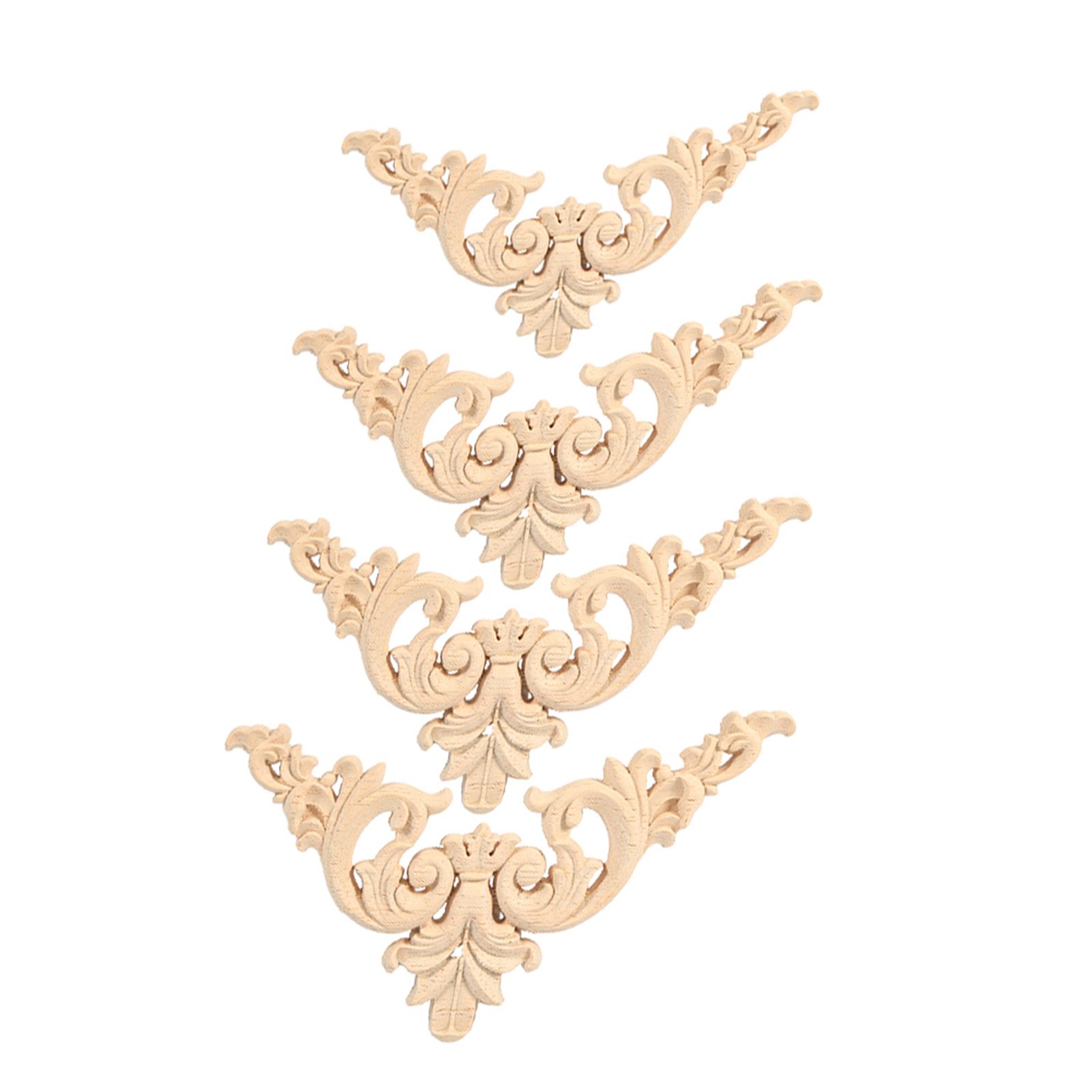 4PCS Rubber Wood Carved Corner Onlay Applique Furniture Flower Shape Unpainted view 4
