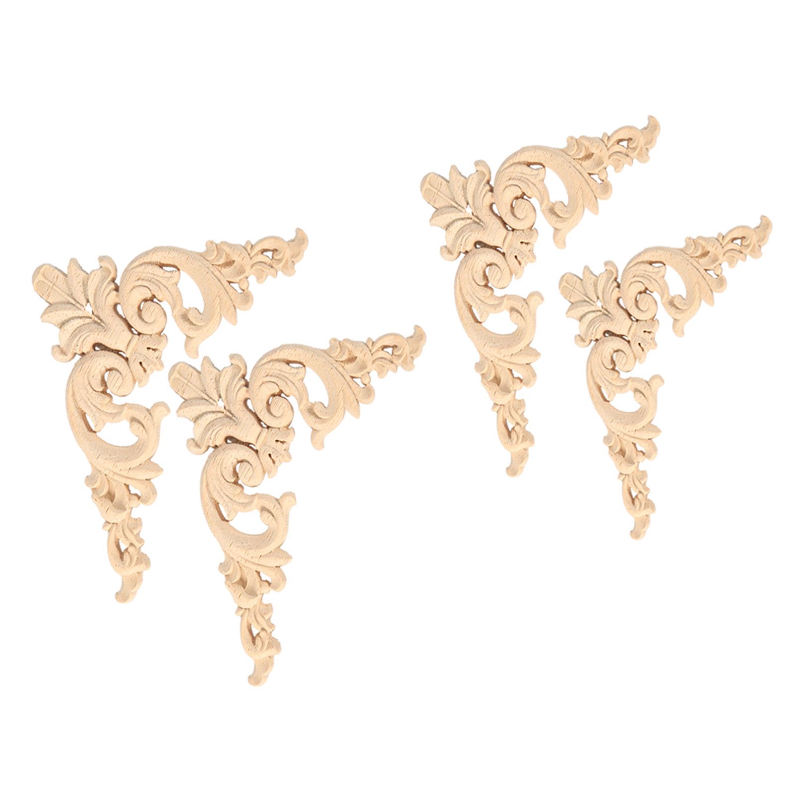 4PCS Rubber Wood Carved Corner Onlay Applique Furniture Flower Shape Unpainted view 6