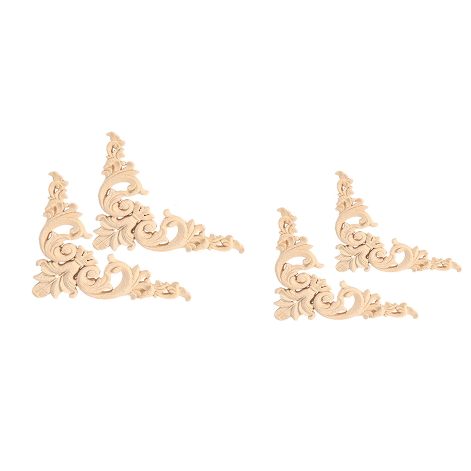 4PCS Rubber Wood Carved Corner Onlay Applique Furniture Flower Shape Unpainted view 8