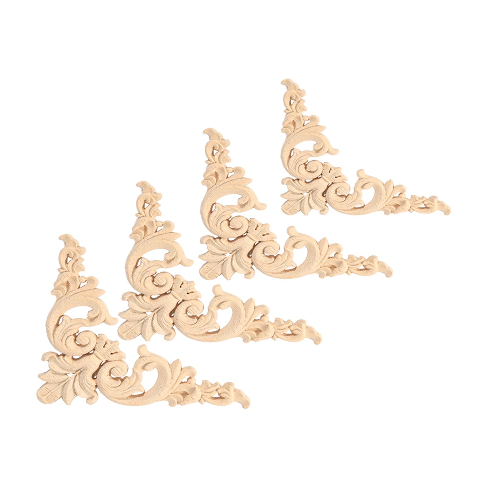 4PCS Rubber Wood Carved Corner Onlay Applique Furniture Flower Shape Unpainted view 9