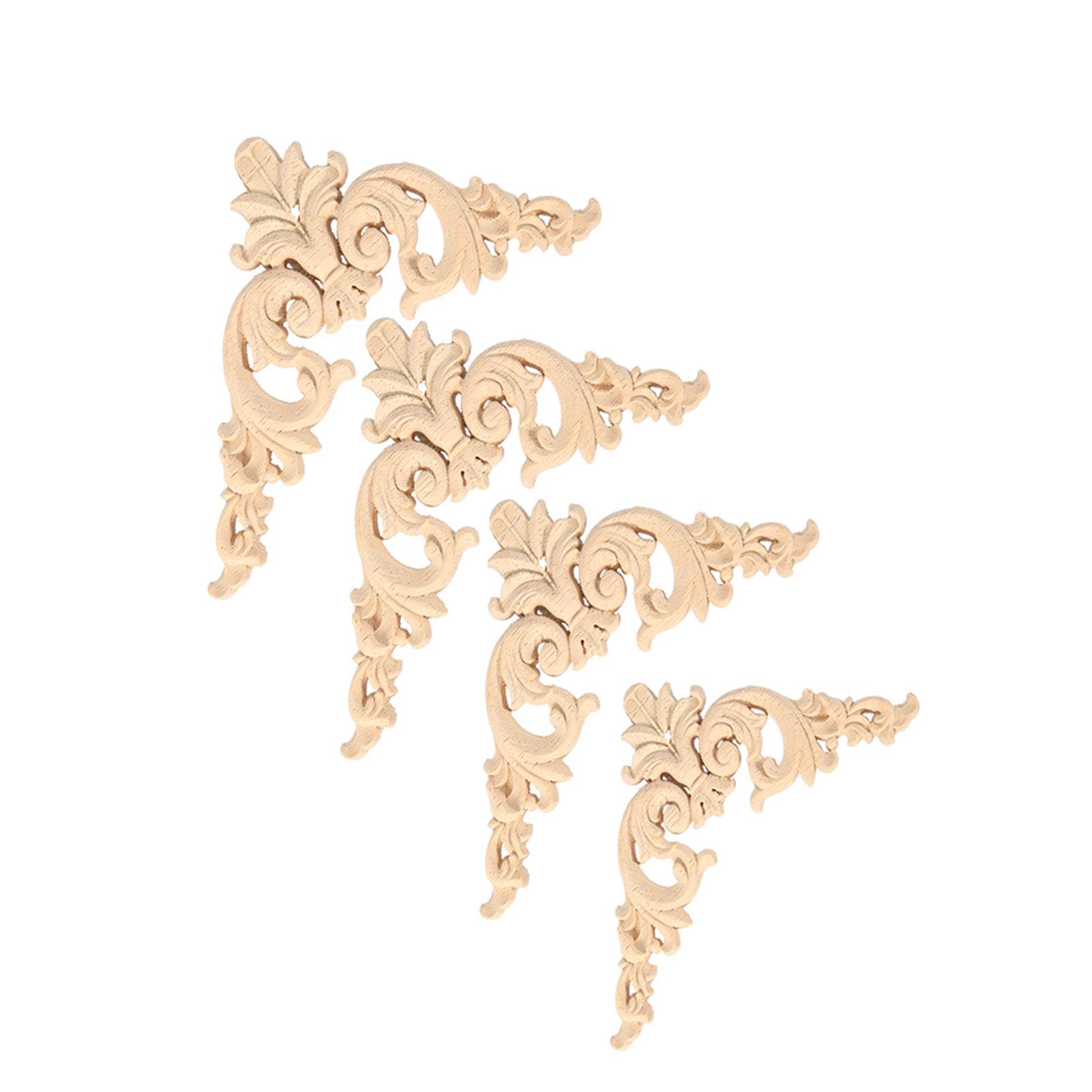 4PCS Rubber Wood Carved Corner Onlay Applique Furniture Flower Shape Unpainted view 10
