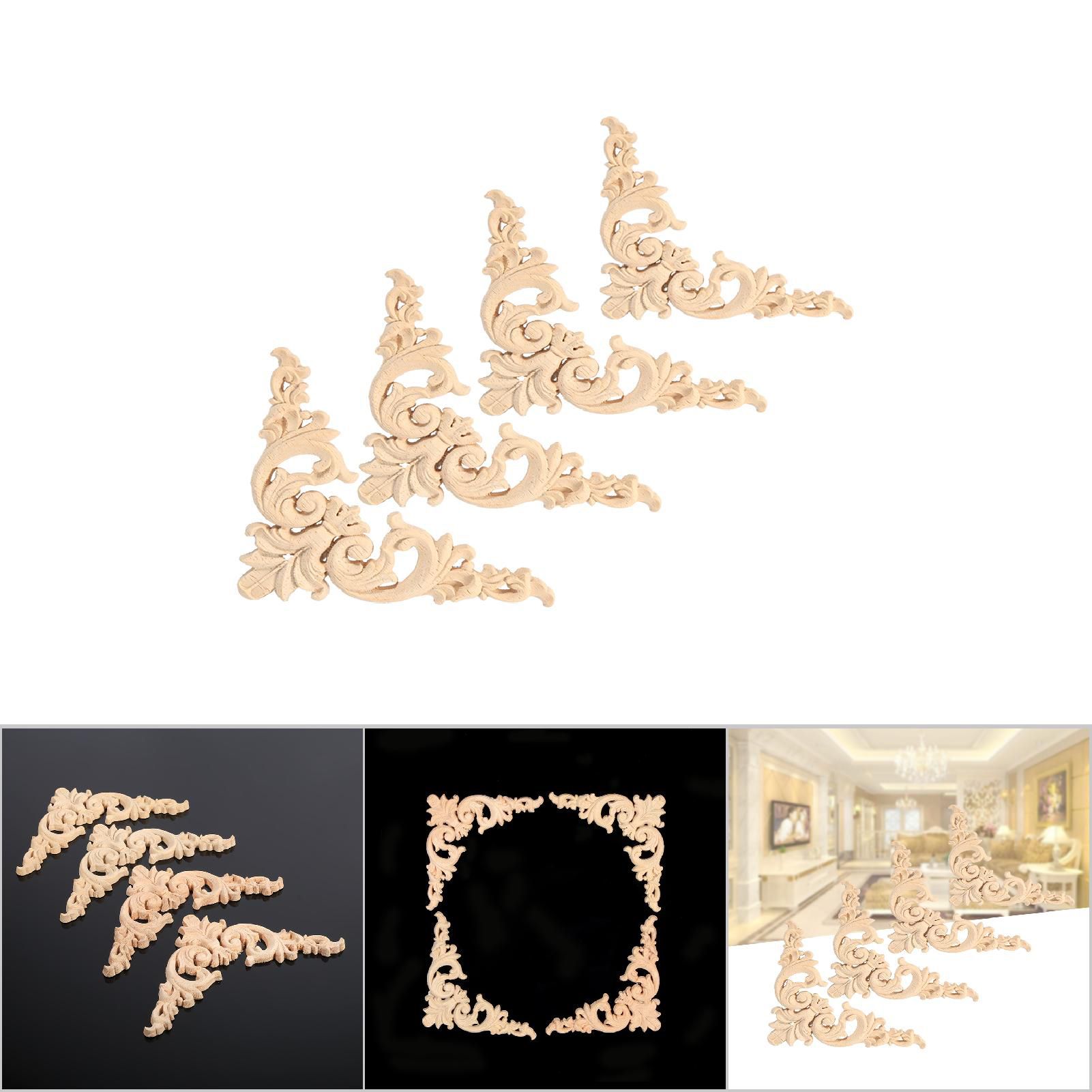 4PCS Rubber Wood Carved Corner Onlay Applique Furniture Flower Shape Unpainted view 11