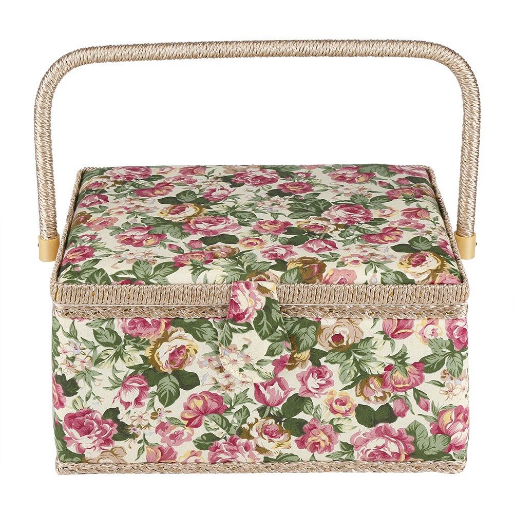 Fabric Floral Printed Sewing Basket Craft Box Household Sundry Storage view 2