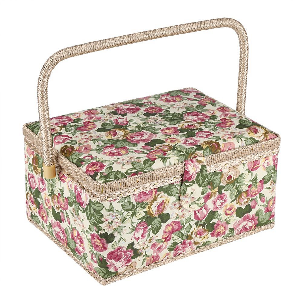 Fabric Floral Printed Sewing Basket Craft Box Household Sundry Storage view 3