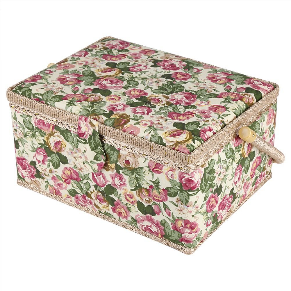 Fabric Floral Printed Sewing Basket Craft Box Household Sundry Storage view 4