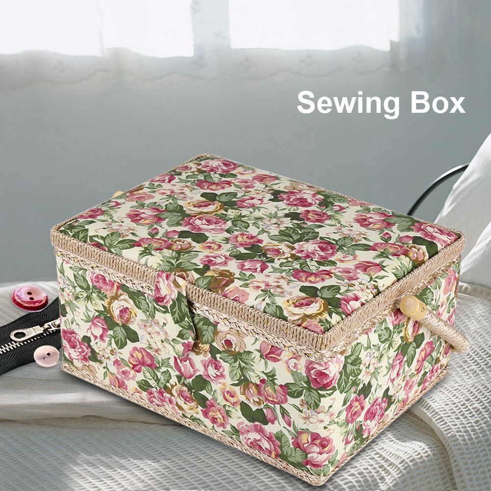 Fabric Floral Printed Sewing Basket Craft Box Household Sundry Storage view 5