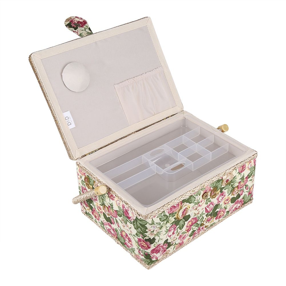 Fabric Floral Printed Sewing Basket Craft Box Household Sundry Storage view 11