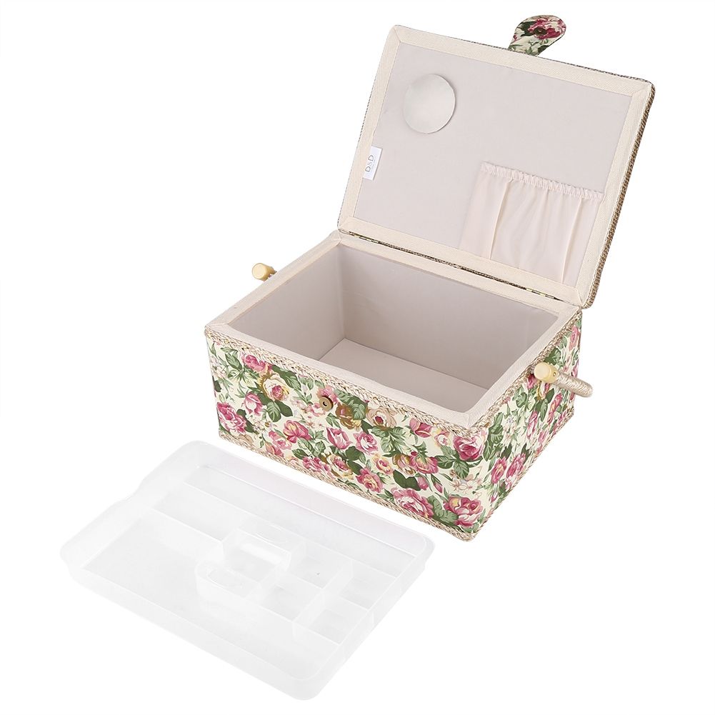 Fabric Floral Printed Sewing Basket Craft Box Household Sundry Storage view 12