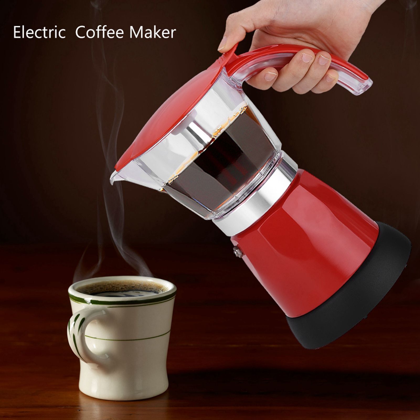 300ml/6 Cups 480W Electric Moka Pot Detachable Kitchen Stovetop Coffee Maker Red view 6