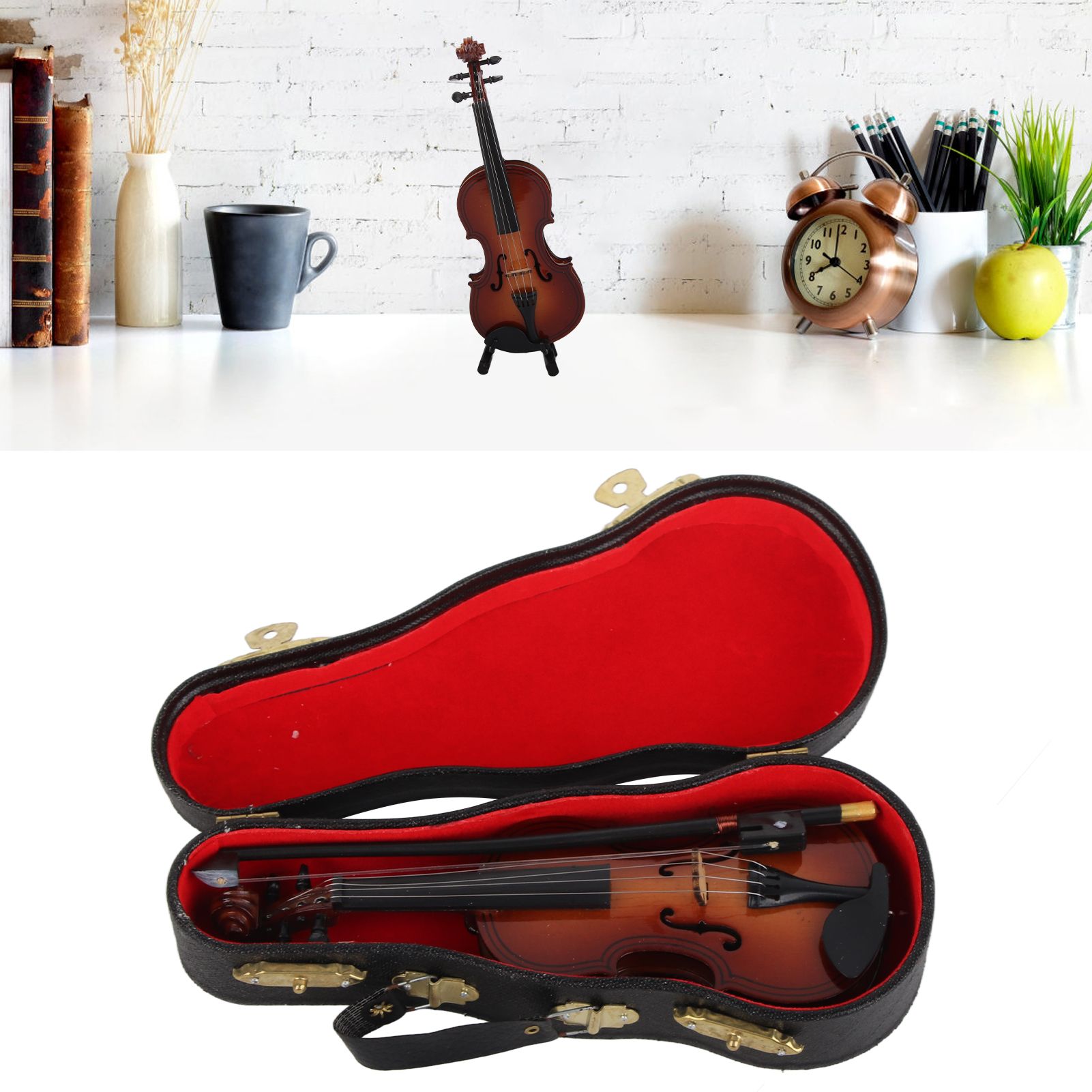 Wooden Mini Violin Model Display Musical Ornament Craft Home Office Decor view 11