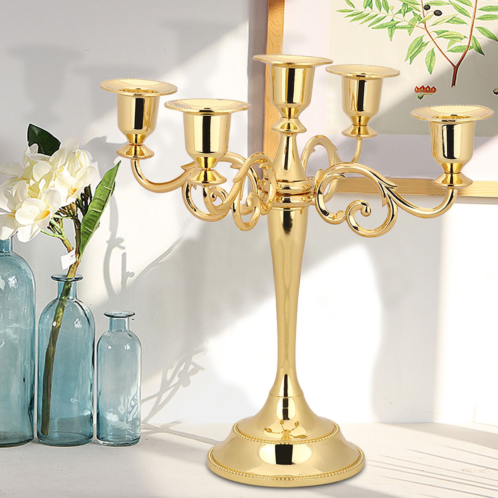5 Arms Vintage Candlestick Metal Crafts Candle Holder Stand Wedding Party Home view 3