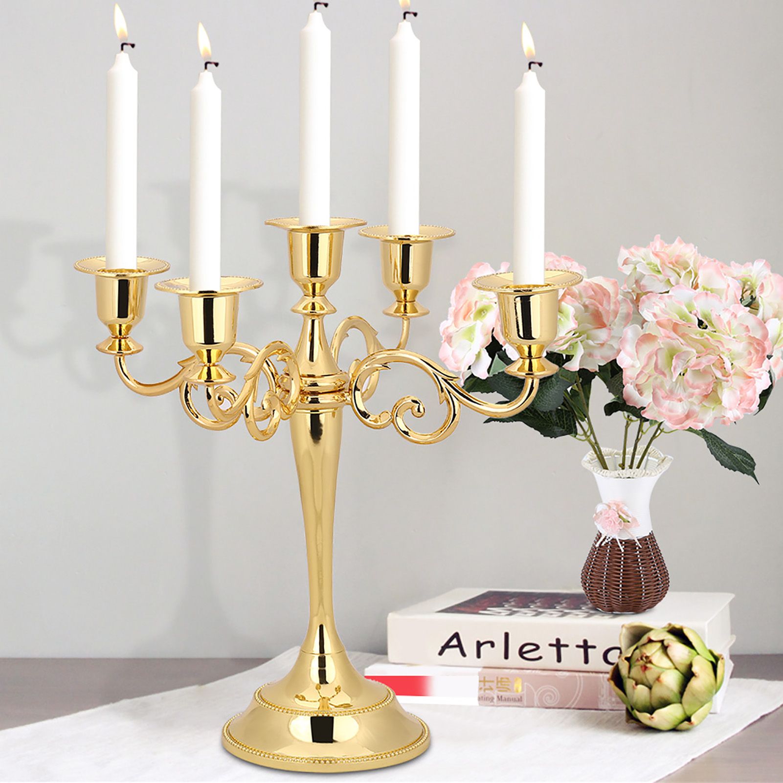 5 Arms Vintage Candlestick Metal Crafts Candle Holder Stand Wedding Party Home view 4