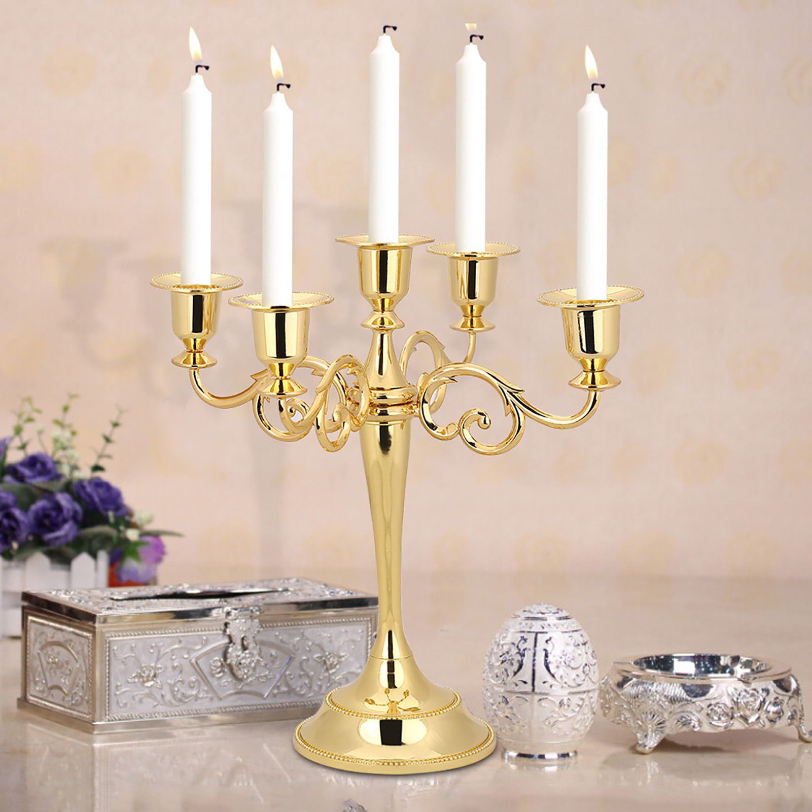 5 Arms Vintage Candlestick Metal Crafts Candle Holder Stand Wedding Party Home view 5