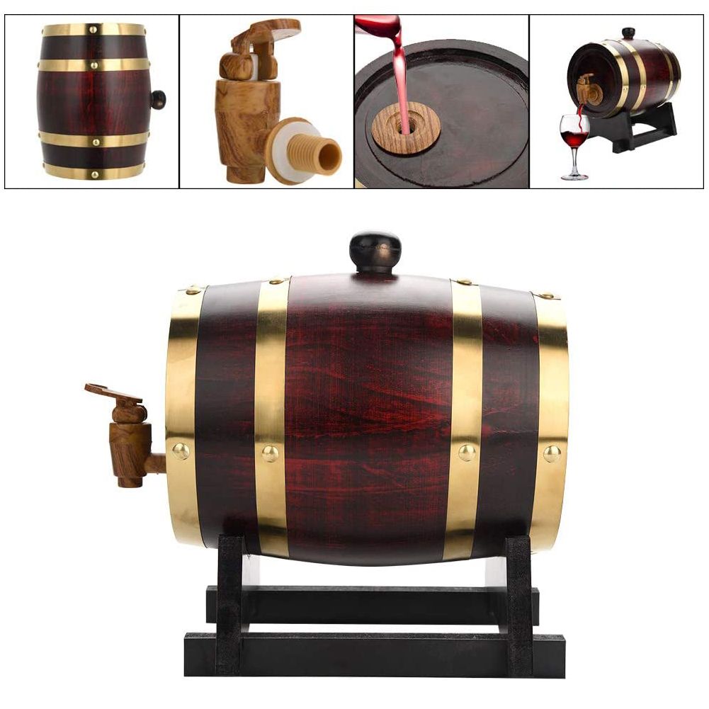 1.5L Vintage Wood Oak Timber Wine Barrel for Whiskey Rum Port view 5