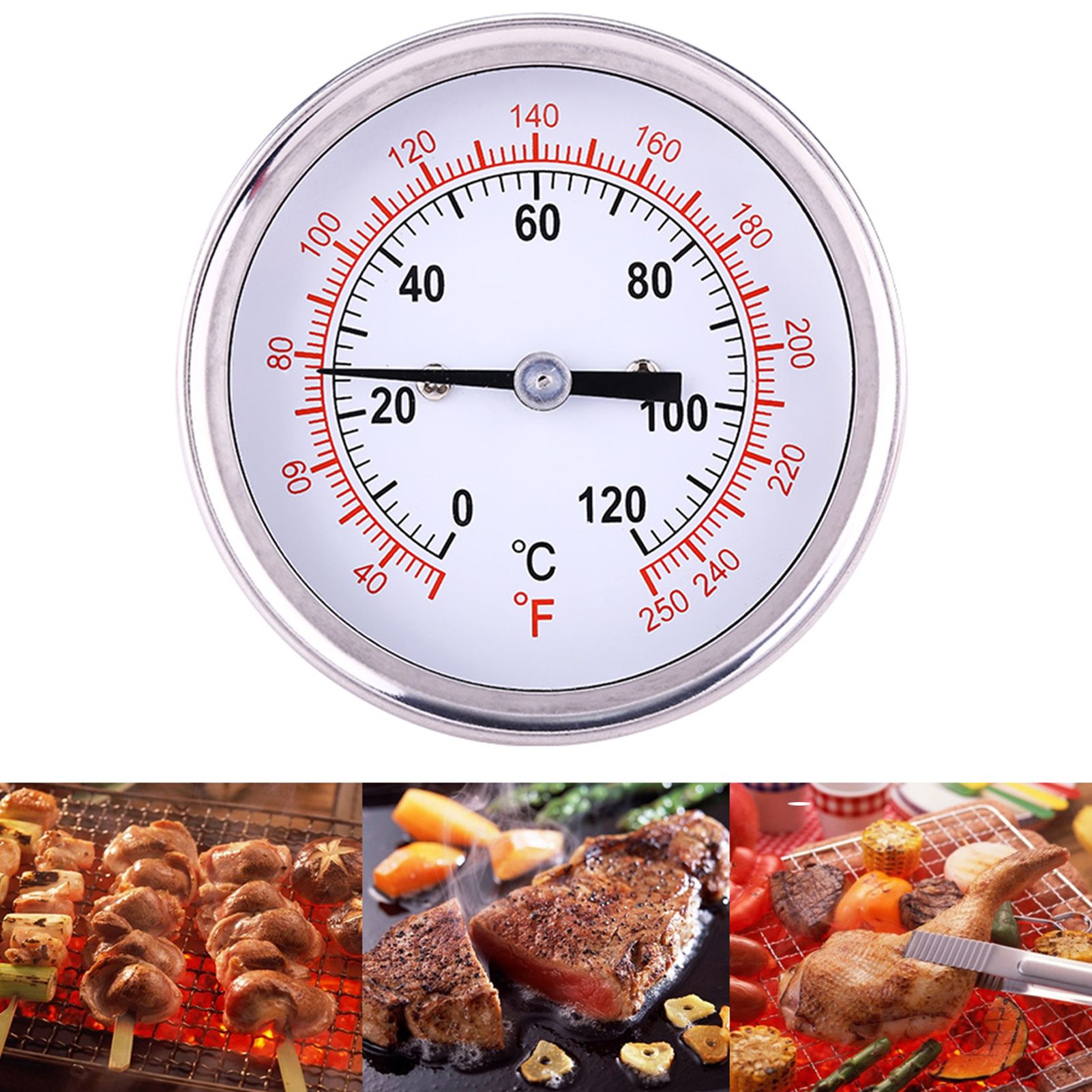 Stainless Steel 0℃-120℃ BBQ Grill Smoker Thermometer Temperature Meter Tester view 12