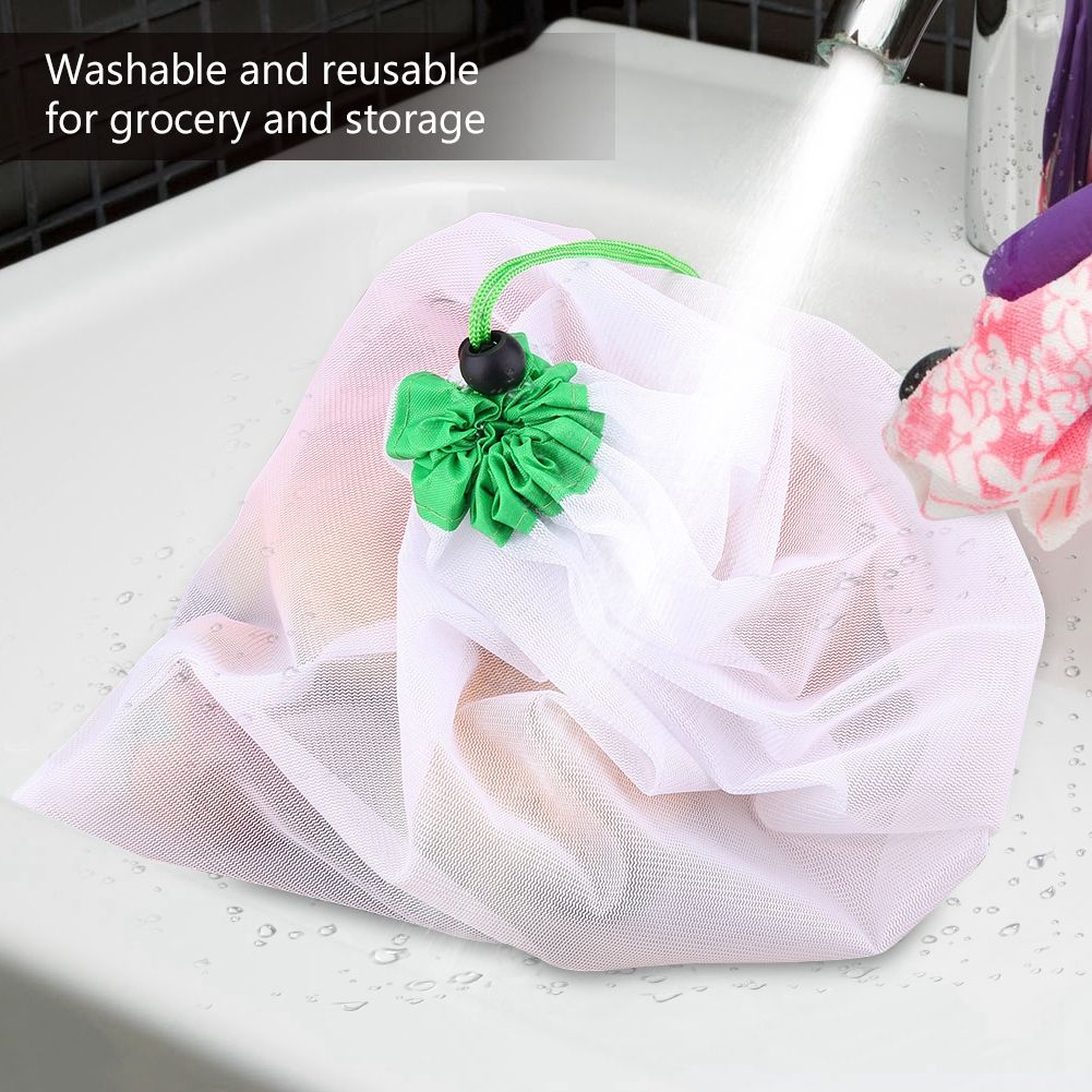 16Pcs Reusable Washable Vegetable Fruit Mesh Bags Storage Pouch with view 3